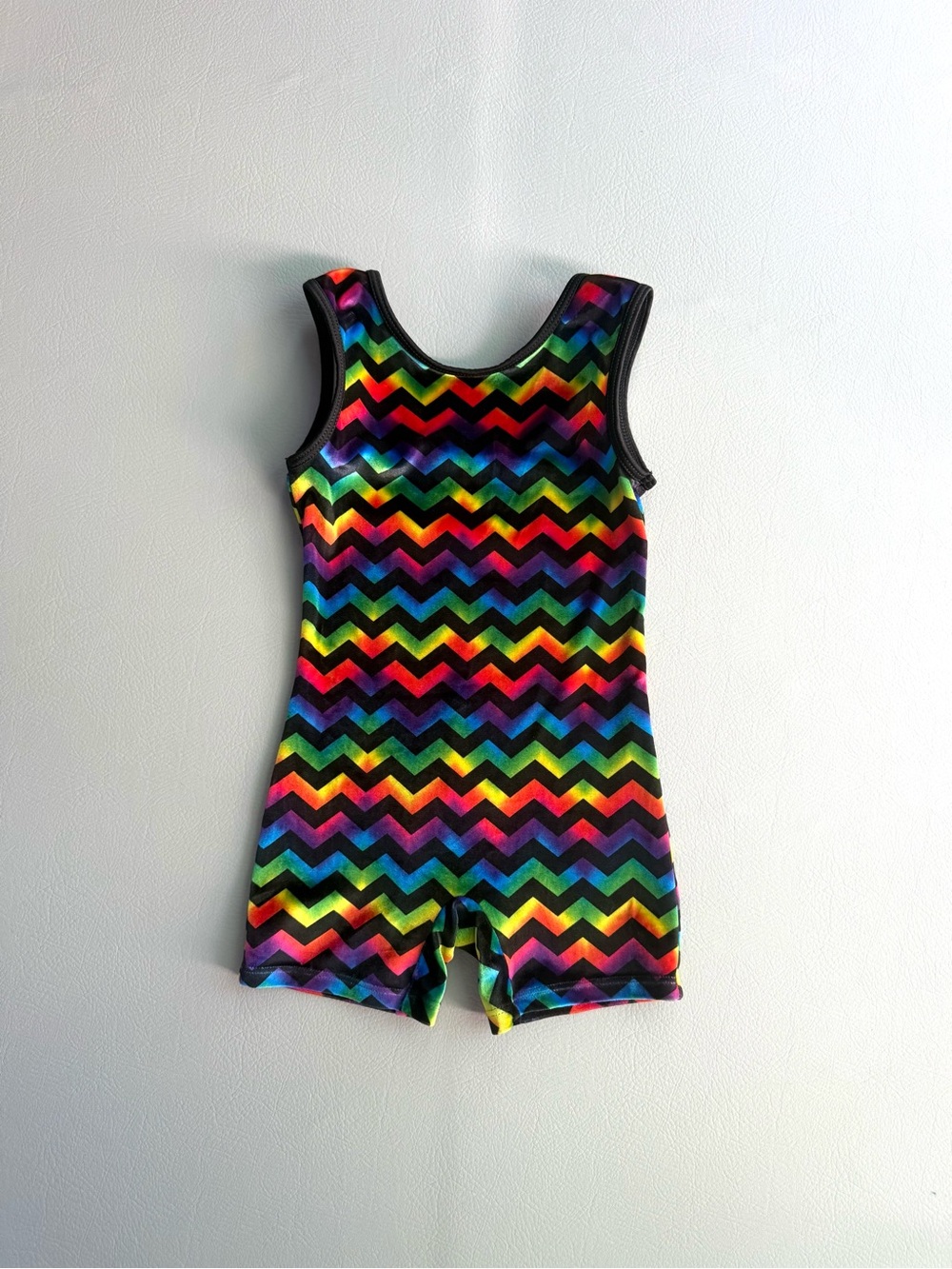 Pelle Girls Rainbow Zigzag Velvet Gymnastics Leotard Biketard XS LITTLE GIRLS